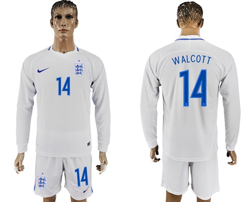 England #14 Walcott Home Long Sleeves Soccer Country Jersey